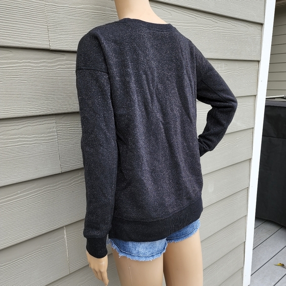 AMERICAN EAGLE | Black Metallic Sparkle Crew Neck Sweatshirt - Picture 7 of 9